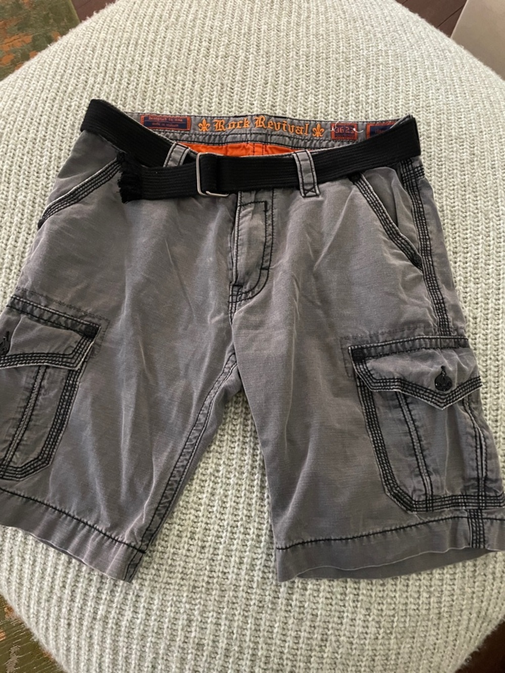 Rock Revival Men's Gray Cargo Shorts with Black Web Belt